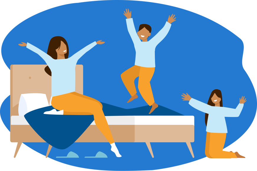 familia feliz en cama